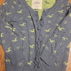 Hollister Y2K Logo Hearts Ruffle Button Cardigan Sweater Lime Size Small Juniors